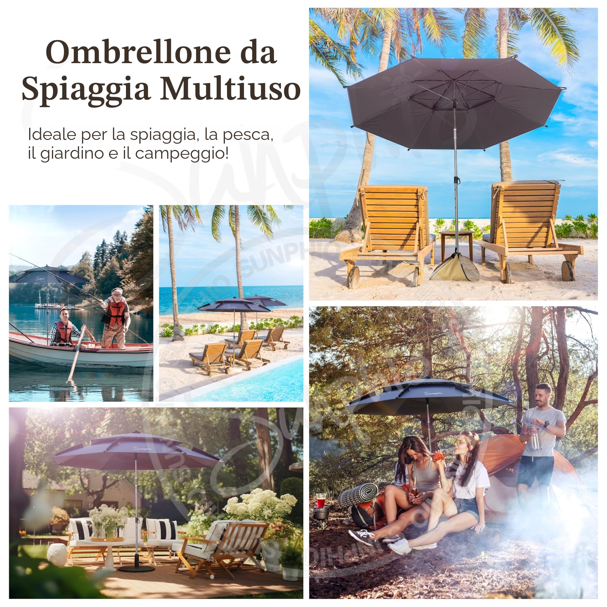 Sunphio Ombrellone da Spiaggia 220 cm Antivento Resistente, Ombrello Mare Portatile Grande, Ombrelloni da Spiaggia Alluminio, Anti UV 50, Parasole Viaggio Telescopico, Robusto e Compatto