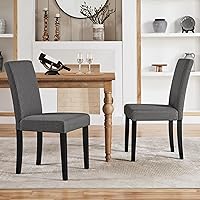 Vista 8 de Yaheetech Juego de 2 sillas de comedor tapizadas de tela Parson con asiento acolchado y patas de madera maciza para comedor/restaurante, gris oscuro