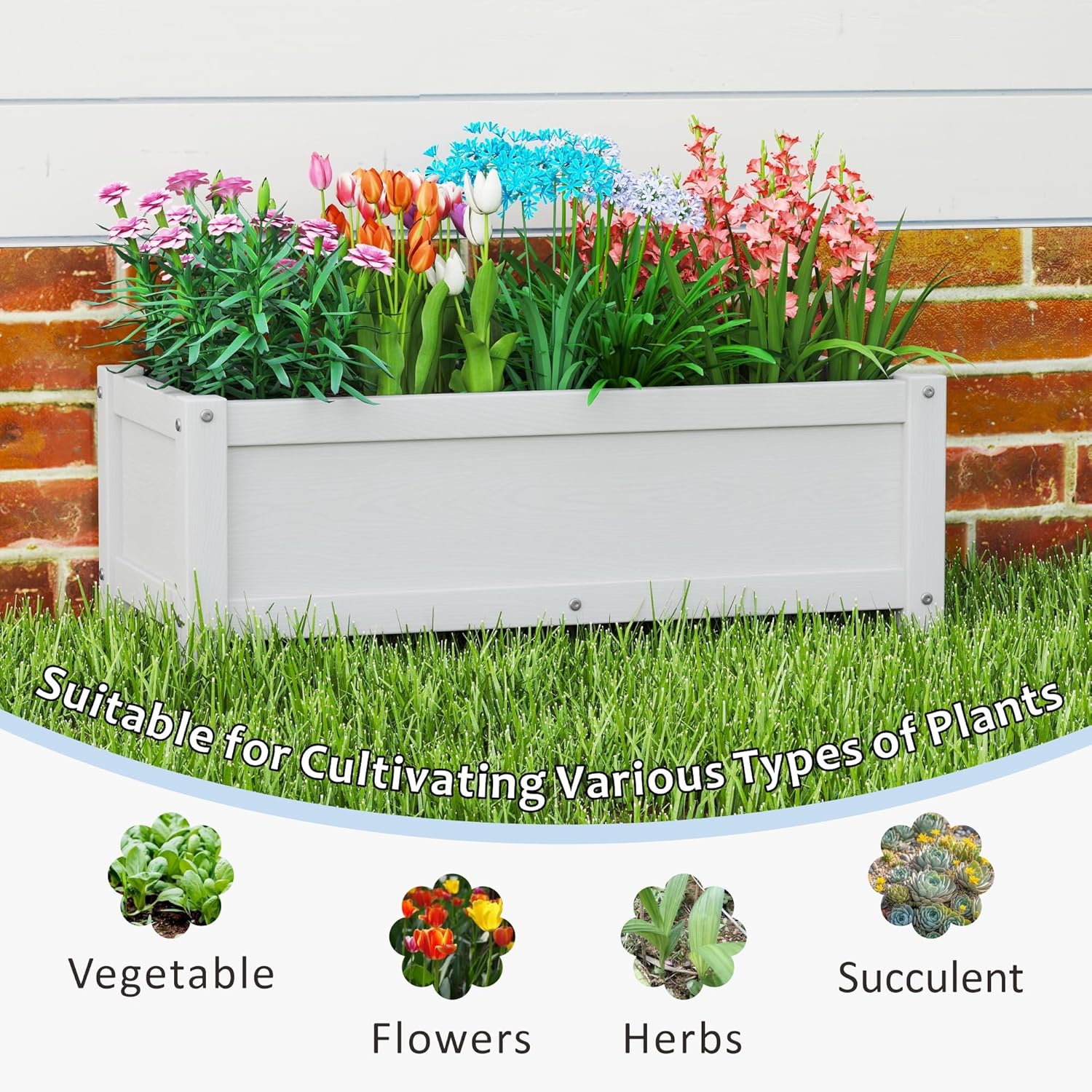 HDPE Raised Planter Box Outdoor,Rot-Resistant and Non-Cracking,Small Raised Beds for Gardening 29.5 * 14.4 * 9.8 in for Yard,Lawn,Outdoor Planter Boxes Rectangle with Drainage Holes White