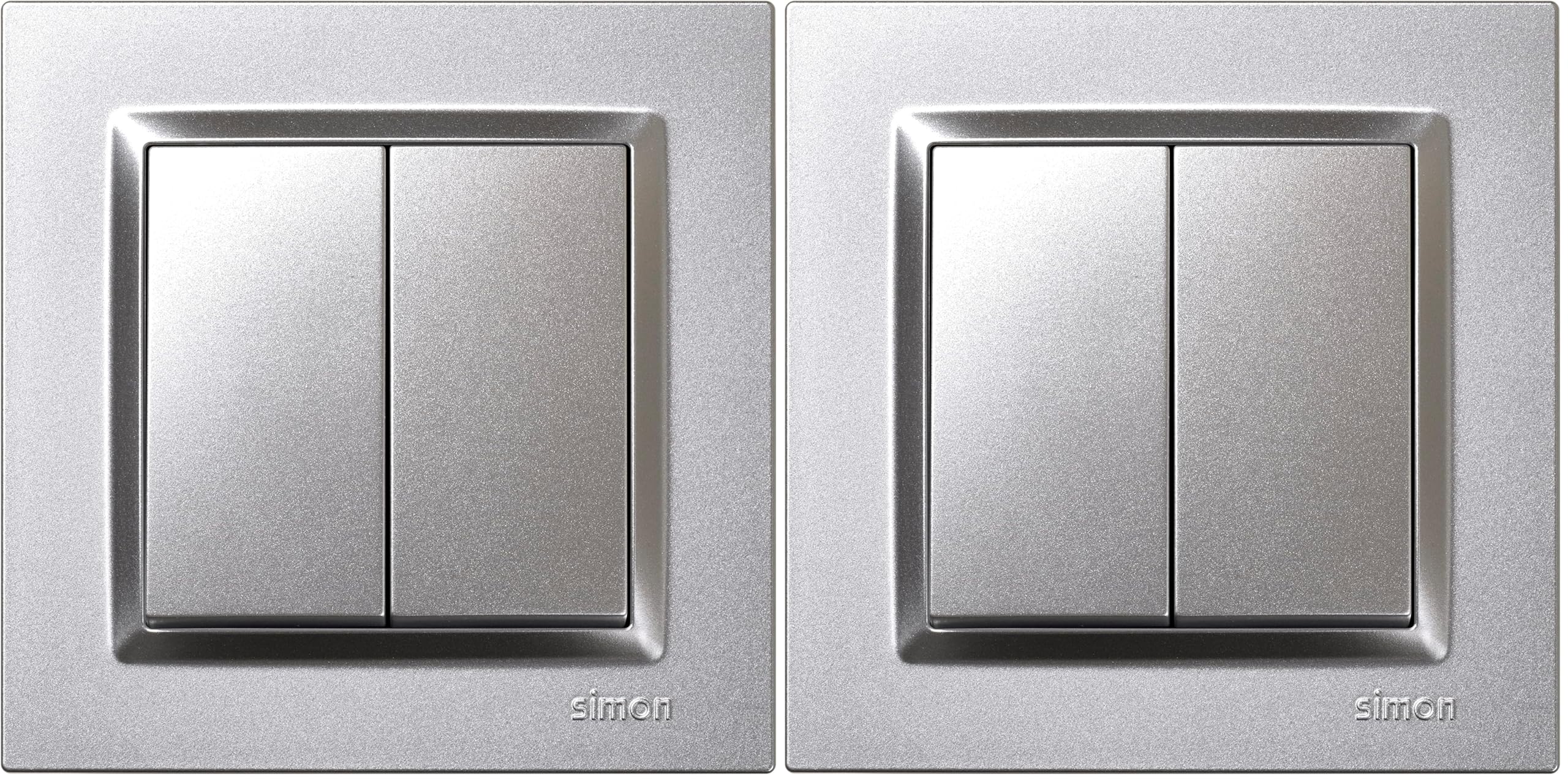 SIMON - Interruptor Conmutador Doble, Serie Simon 10, 230V, Interruptor de Pared Interior, Fácil de Instalar, Incluye Marco, Tapa y Mecanismo, Color Aluminio (Paquete de 2)