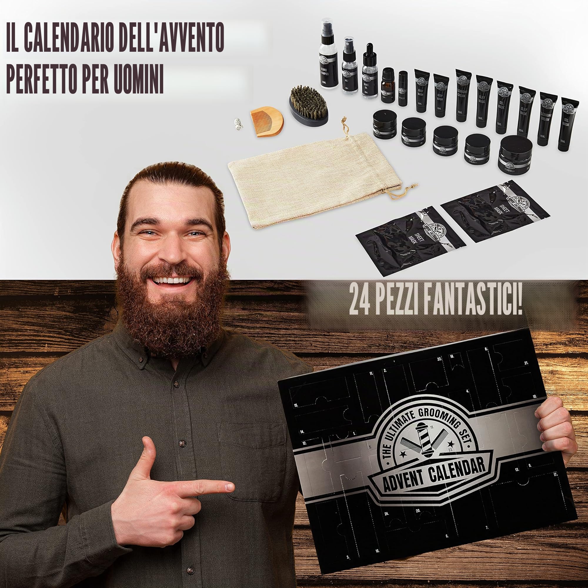 KreativeKraft Calendario Avvento 2025 Uomo Kit Barba Countdown Natale Calendari Avvento 24 Sorprese Balsamo Olio Spazzola Cura Della Barba