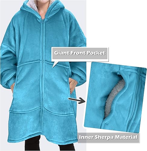 Miniatura 5 de Catalonia Sudadera con capucha con cremallera, abrigo de sherpa de gran tamaño para hombres y mujeres, regalo cómodo para ella, color aguamarina