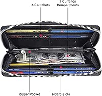 Vista 6 de Leatherboss - Cartera de cuero con cremallera para mujer, tarjetero de débito, Negro -, Cartera con tarjetero