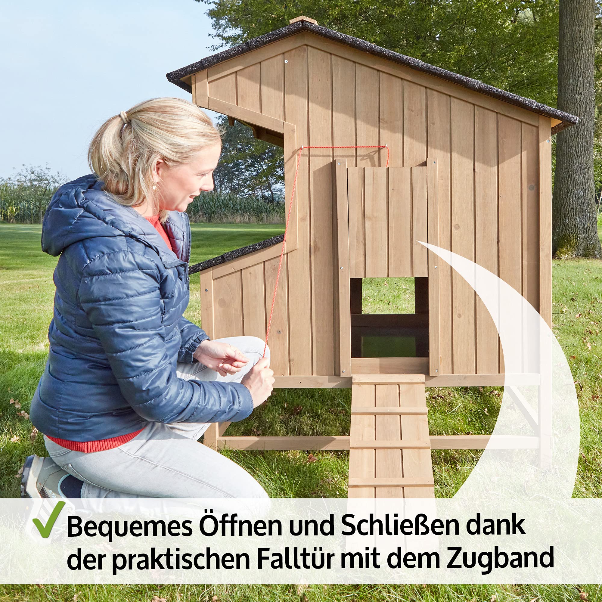 zooprinz Hühnerstall Braun – Vollholz Hühnervoliere mit Nistkasten | Hühnerstall aus massivem Vollholz mit Nistkasten – schnell zu reinigen, braun lasiert für Garten & Außengehege