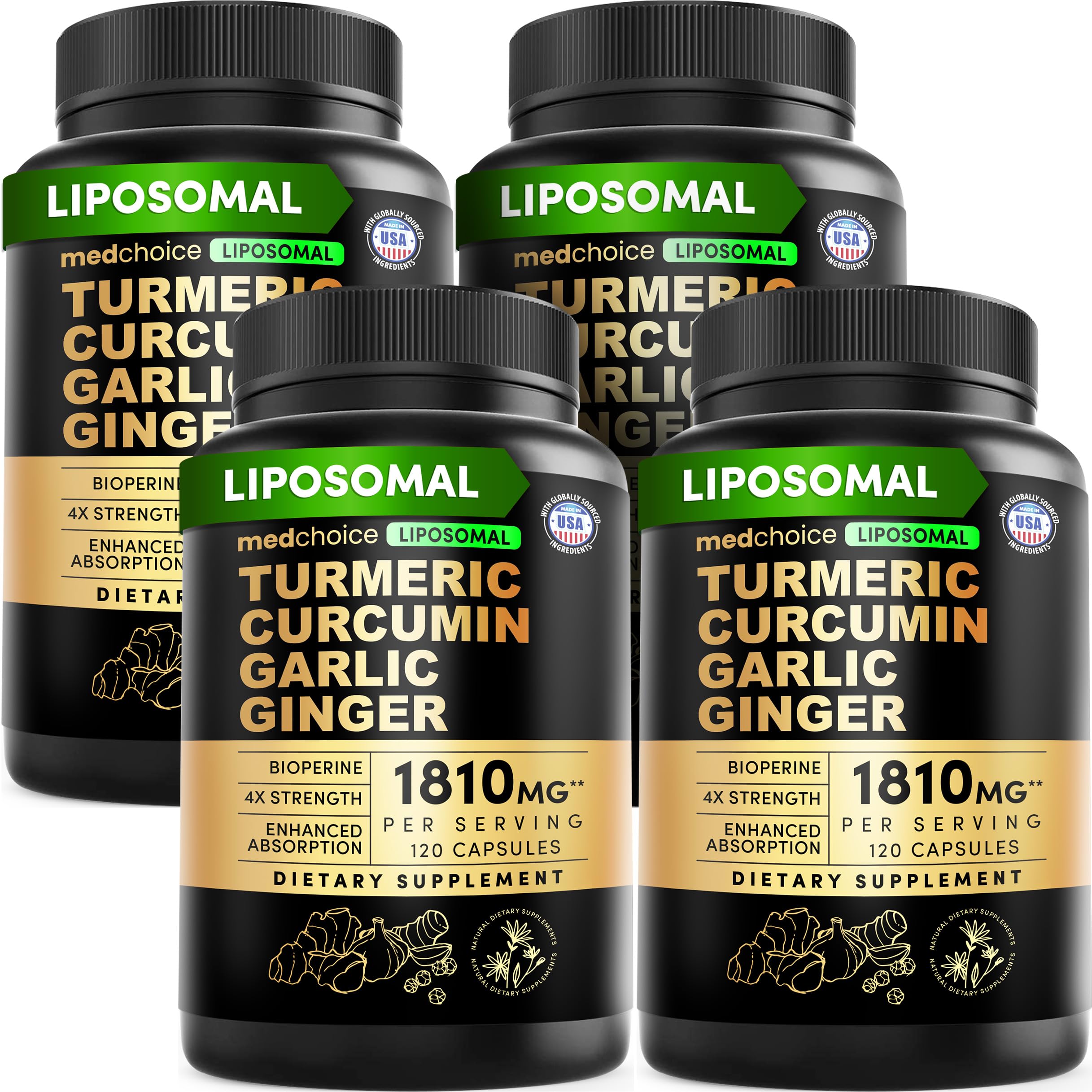 MEDCHOICE Liposomal Organic Turmeric Curcumin with Black Pepper (Pack of 4) 120 Count (Pack of 4)