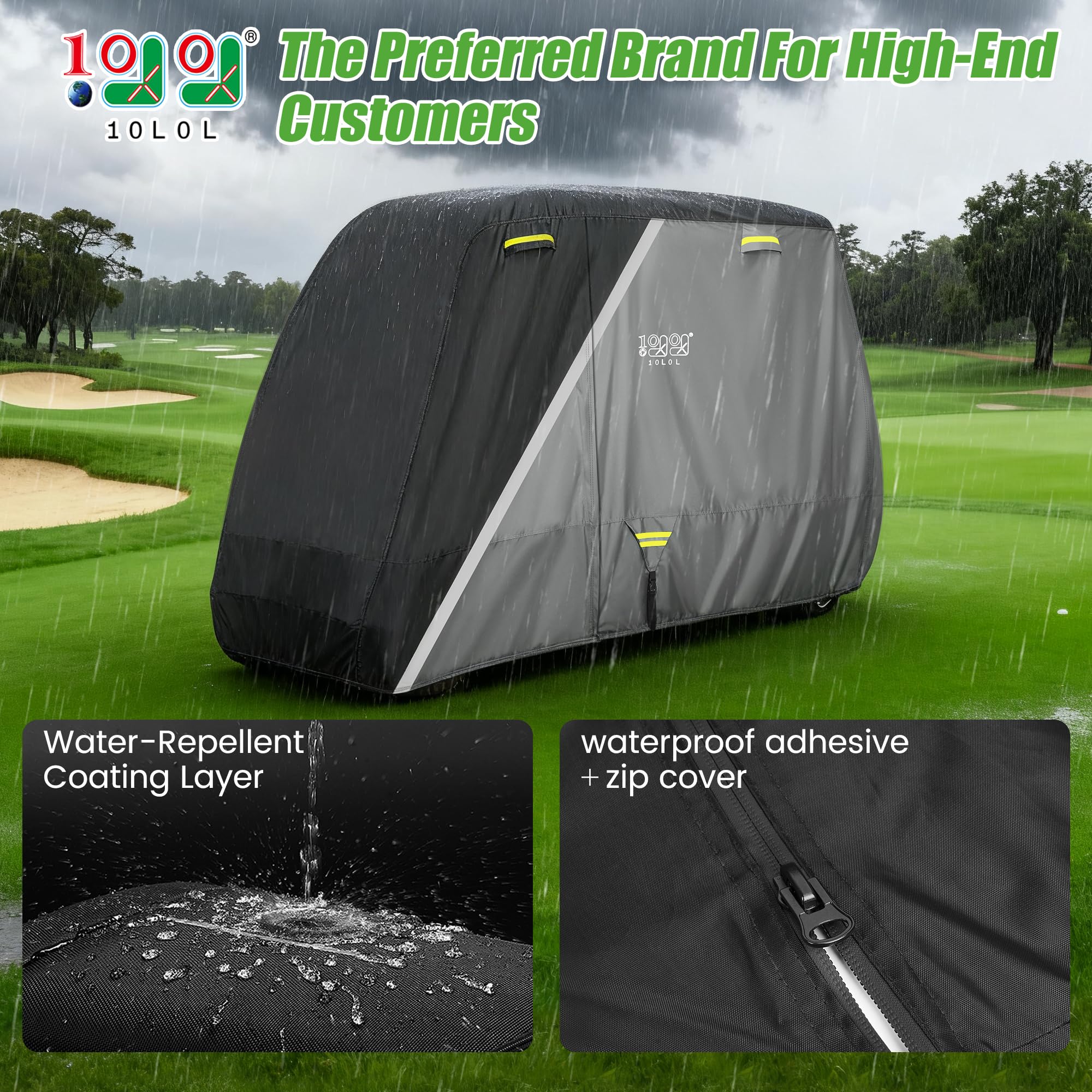 10L0L Golfwagen-Abdeckung für 2/4/4+2 Beifahrer für Yamaha EZGO Club Auto, strapazierfähig, 420D wasserdicht, winddicht, langlebig, Polyester, Golfwagen-Abdeckung mit 3 Reißverschluss-Türen für