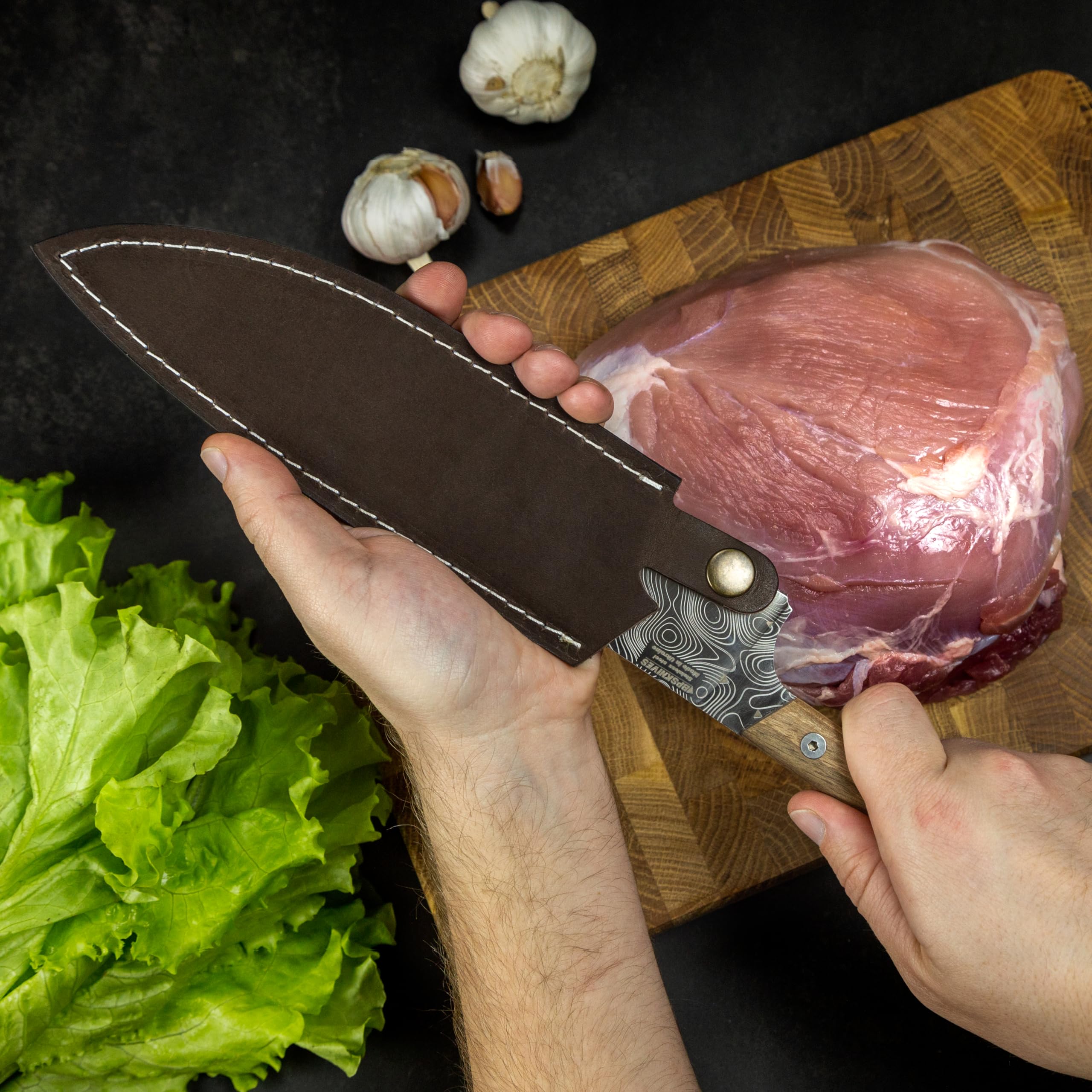 BPSKNIVES Rosemary - Couteau de avec étui en cuir - Couteau de chef professionnel super tranchant de cuisine en acier inoxydable de qualité supérieure - Cadeaux pour homme
