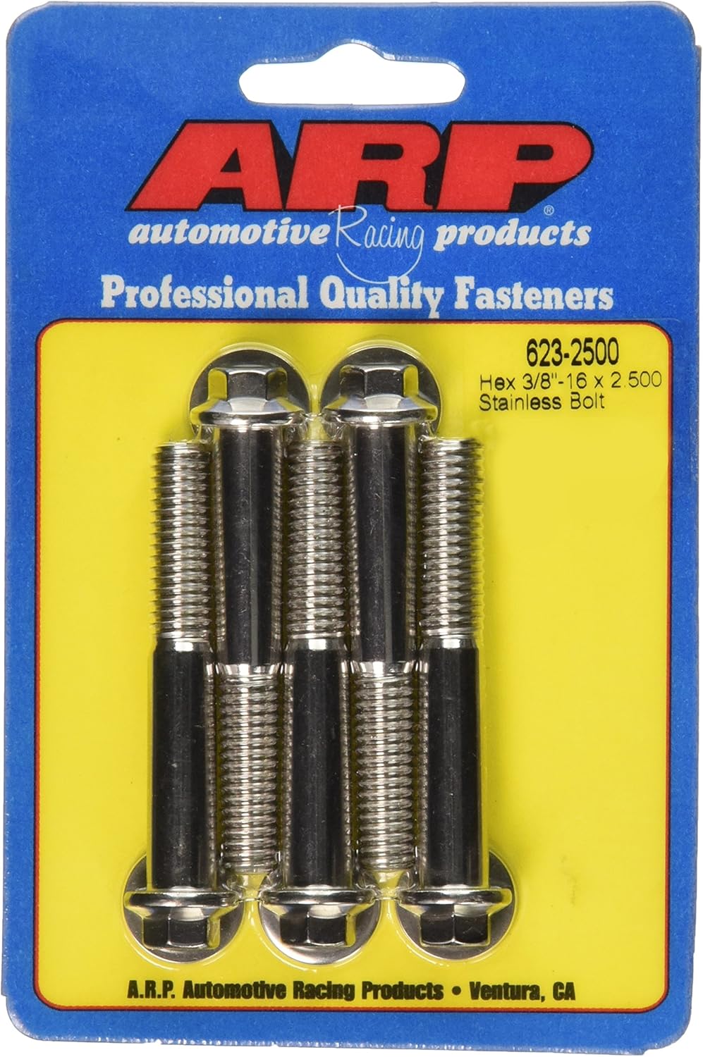 ARP 6232500 5-Pack Of Stainless Steel Hex Bolts, Size 3/8-16, 2.500 Under Head Length