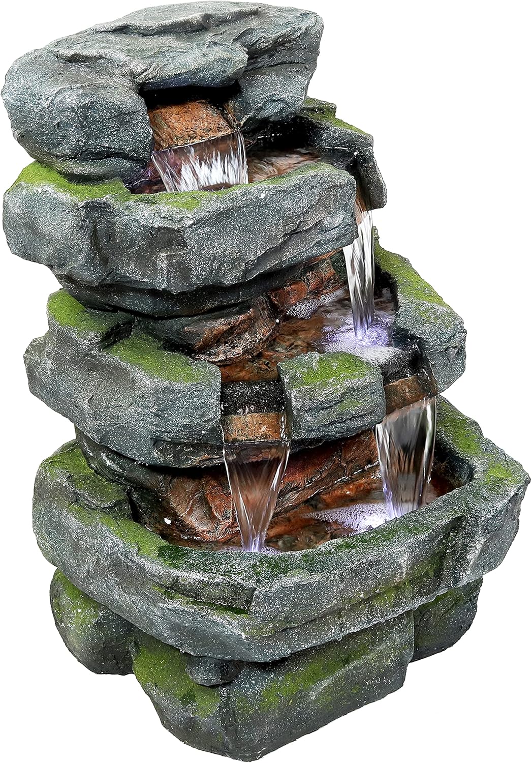 Sunnydaze 23-Inch Stone Waterfall Polyresin and Fiberglass Outdoor Tiered Fountain with LED Lights