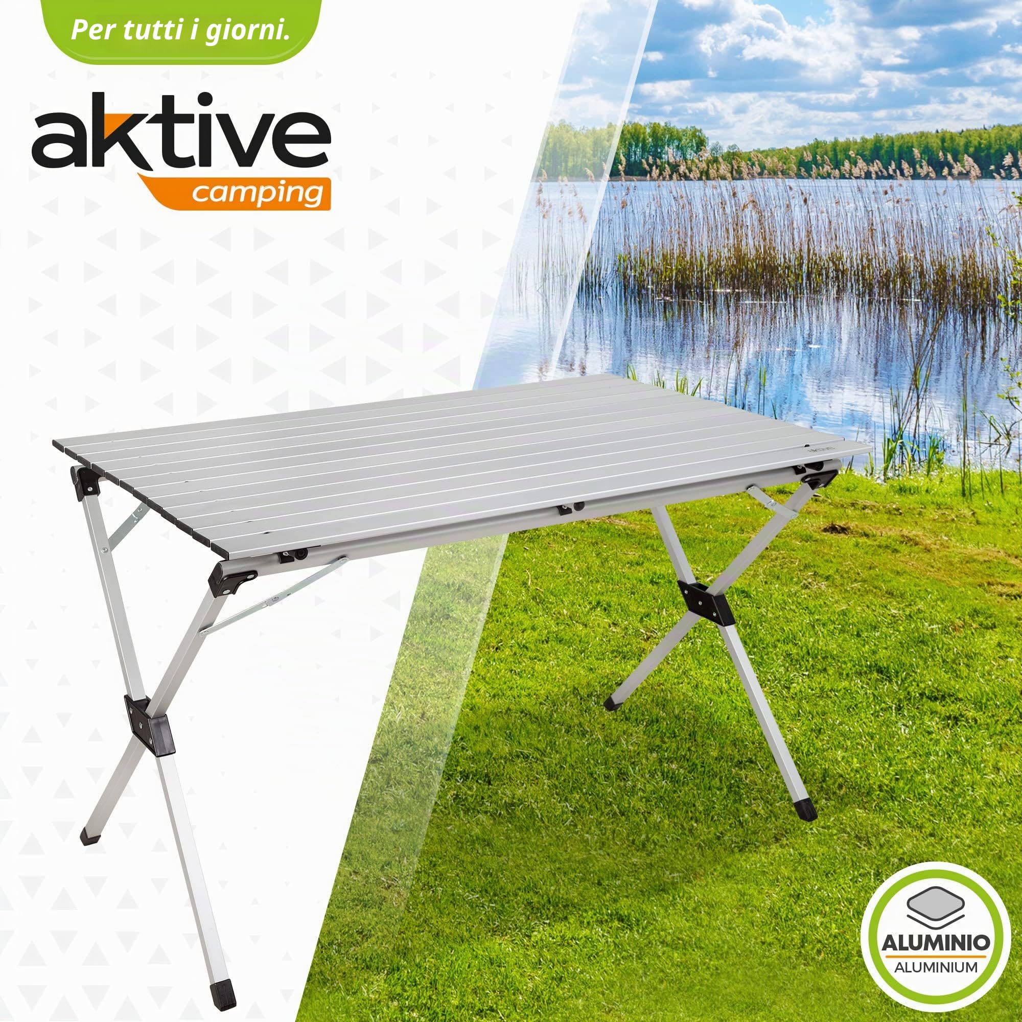 AKTIVE Tavolo pieghevole leggero, tavolo da campeggio in alluminio, piano laminato, 110 x 70 x 70 cm, con borsa per il trasporto, piedini antiscivolo, per 6 persone, Campeggio