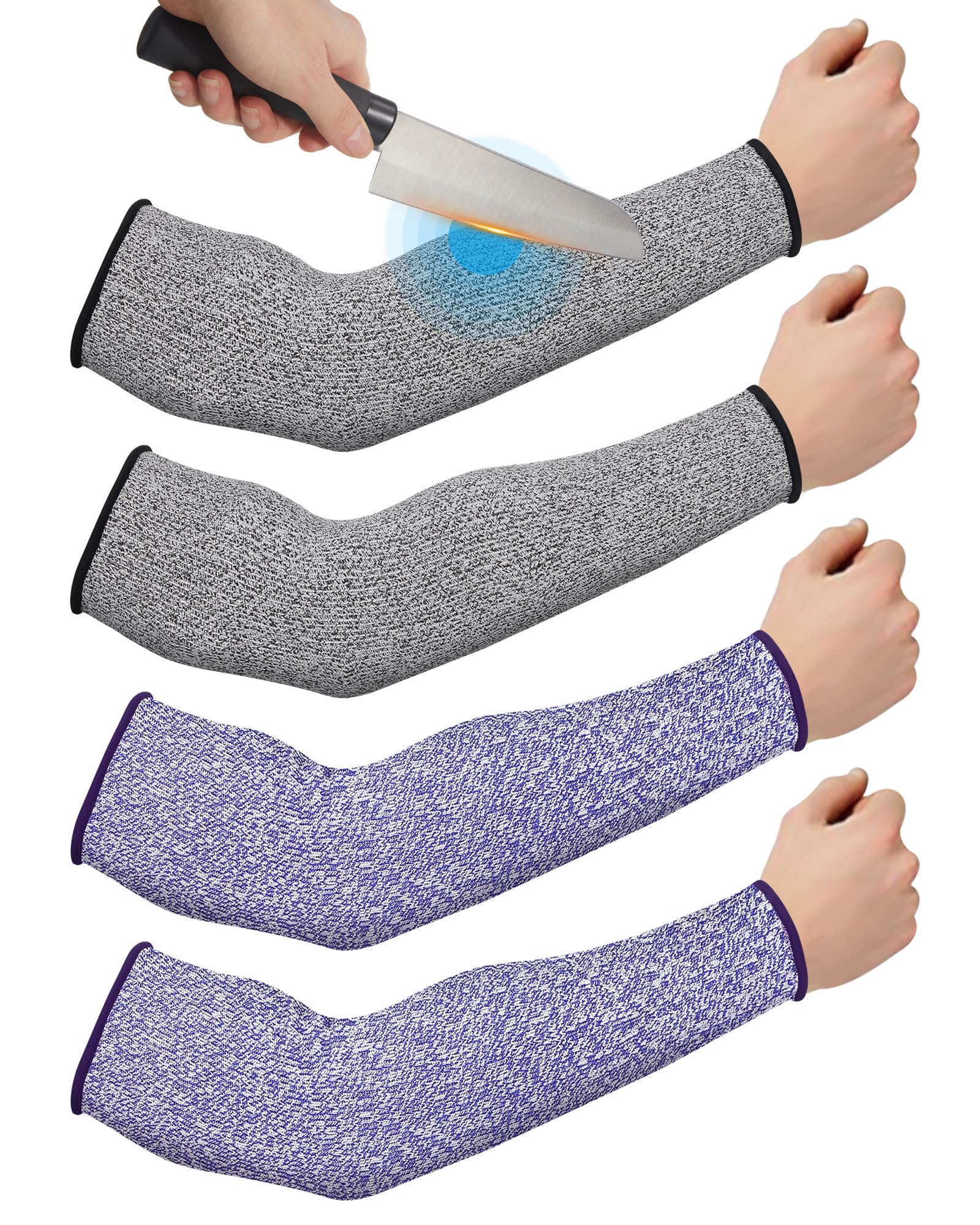 Geyoga 2 Pairs Arm Sleeves Guards Arm Protectors for Thin Skin and Bruising Protective Cut Resistant Sleeves for Men Women(Large,Hppe,Gray, Blue)