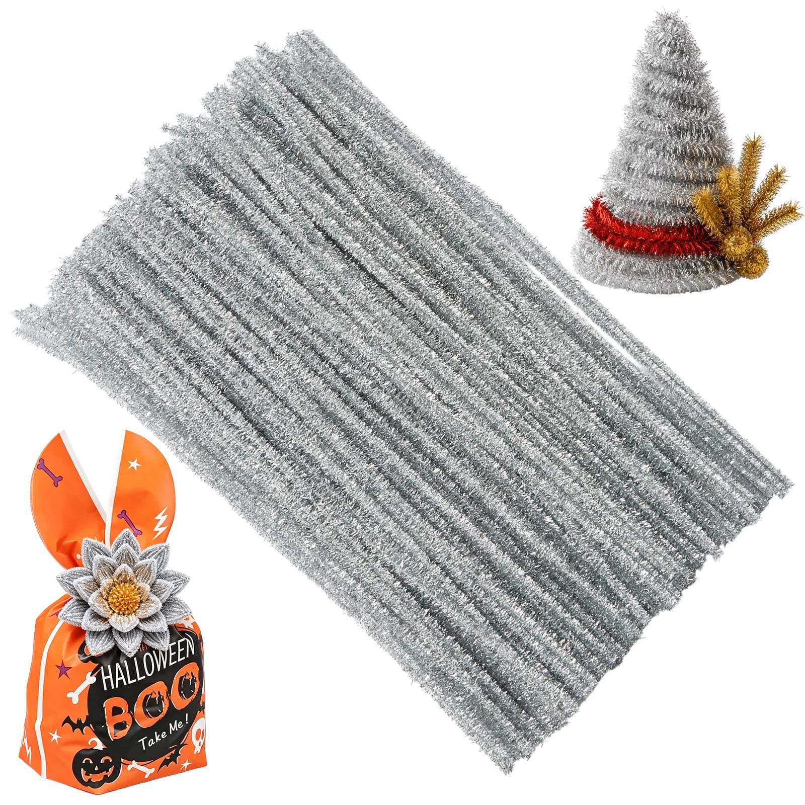 100PCS Silver Pipe Cleaners Chenille Stem,Pipe Cleaners Bulk for Crafts