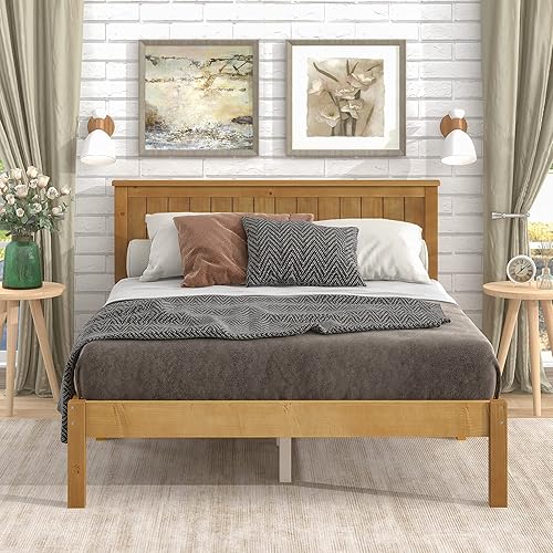 Miniatura 2 de Marco de cama matrimonial, cama de plataforma completa con cabecero, marco de cama de madera matrimonial con soportes de listones, no necesita