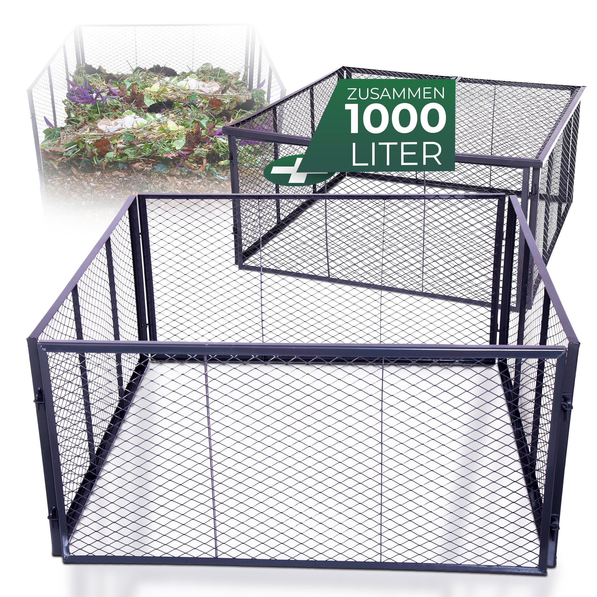 Novatool Kompostownik ogrodowy, metalowy, 100 x 100 x 100 cm + pokrywa lub dno, z rozszerzalnym systemem wtykowym, malowany proszkowo metalowy kompostownik o pojemności 1000 litrów, kompostownik