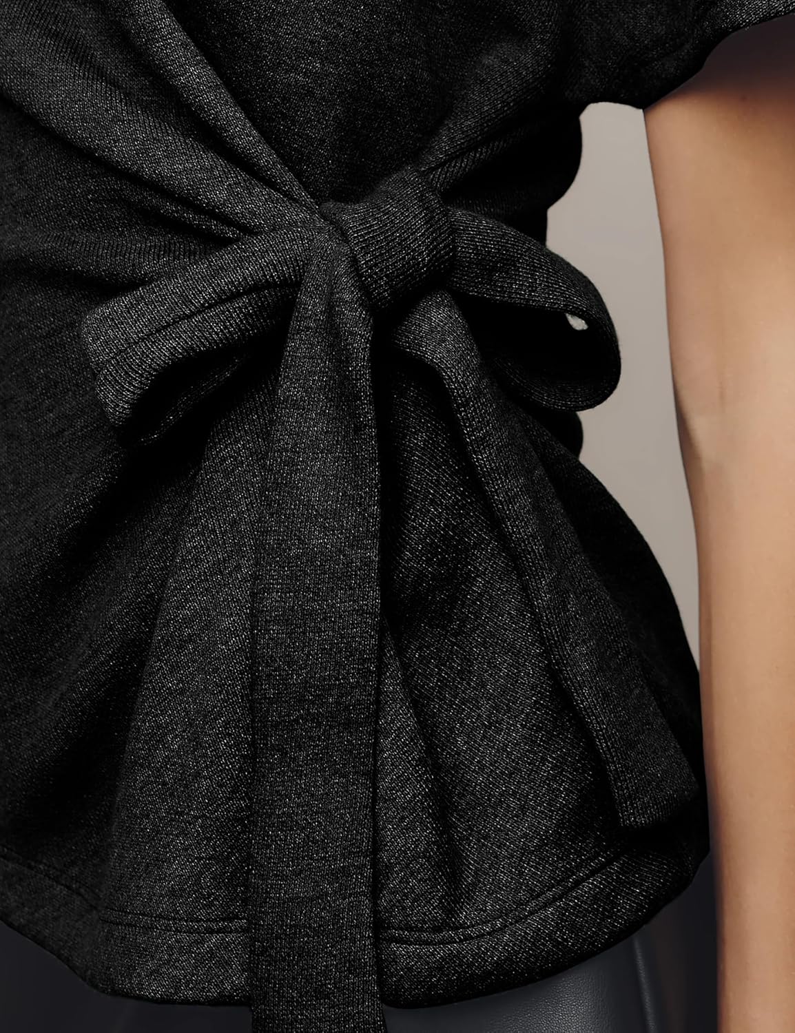 Yeokou Womens Wrap Sweater Casual Elegant Short Sleeve Round Neck Tie Waist Pullover Spring Summer Dressy Shirt Top - Image 2