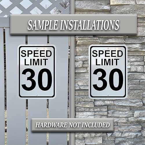Miniatura 5 de Paquete de 2 señales de límite de velocidad, 30 señales, aluminio libre de óxido, impermeable, fácil de montar. Alienta a los vehículos a reducir la