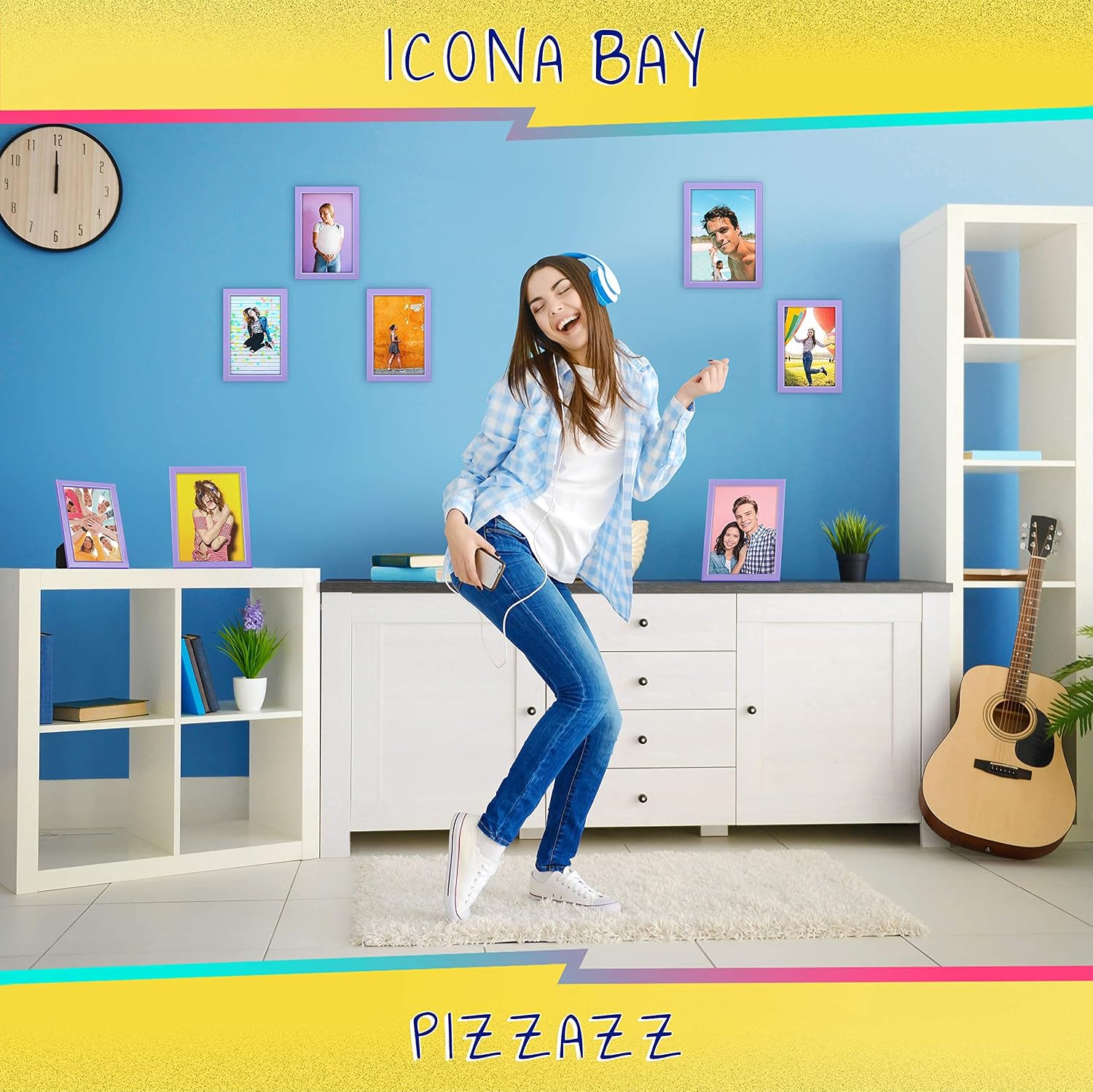 Icona Bay 5x7 Picture Frames (Purple, 3 Pack), Colored Solid Wood Scandinavian Style Frames for Photo, Pizzazz Collection