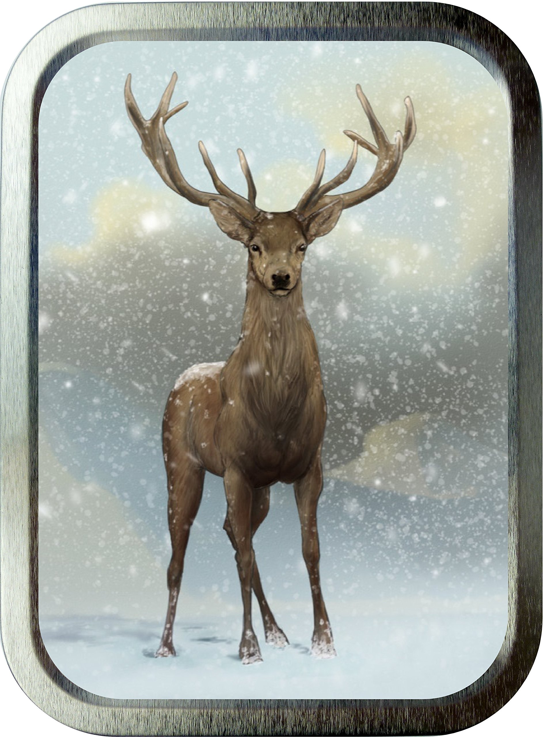 Teez Silver - Winter Deer 2Oz Tobacco Tin, Baccy Tin, Smoking Tin