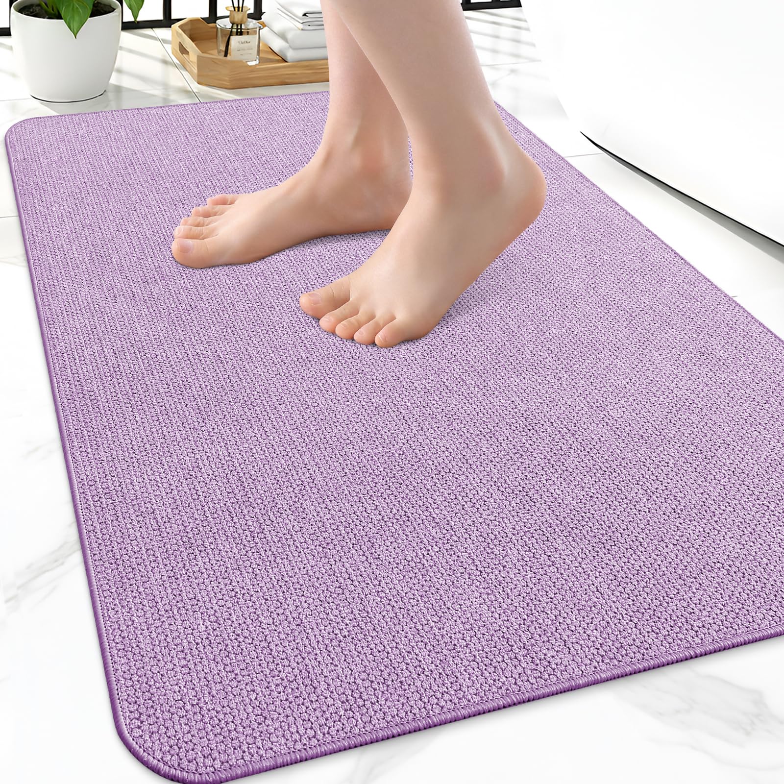 Smiry Ultra Thin Bath Mat 24X16, Non Slip Rubber Washable Bathroom Rugs