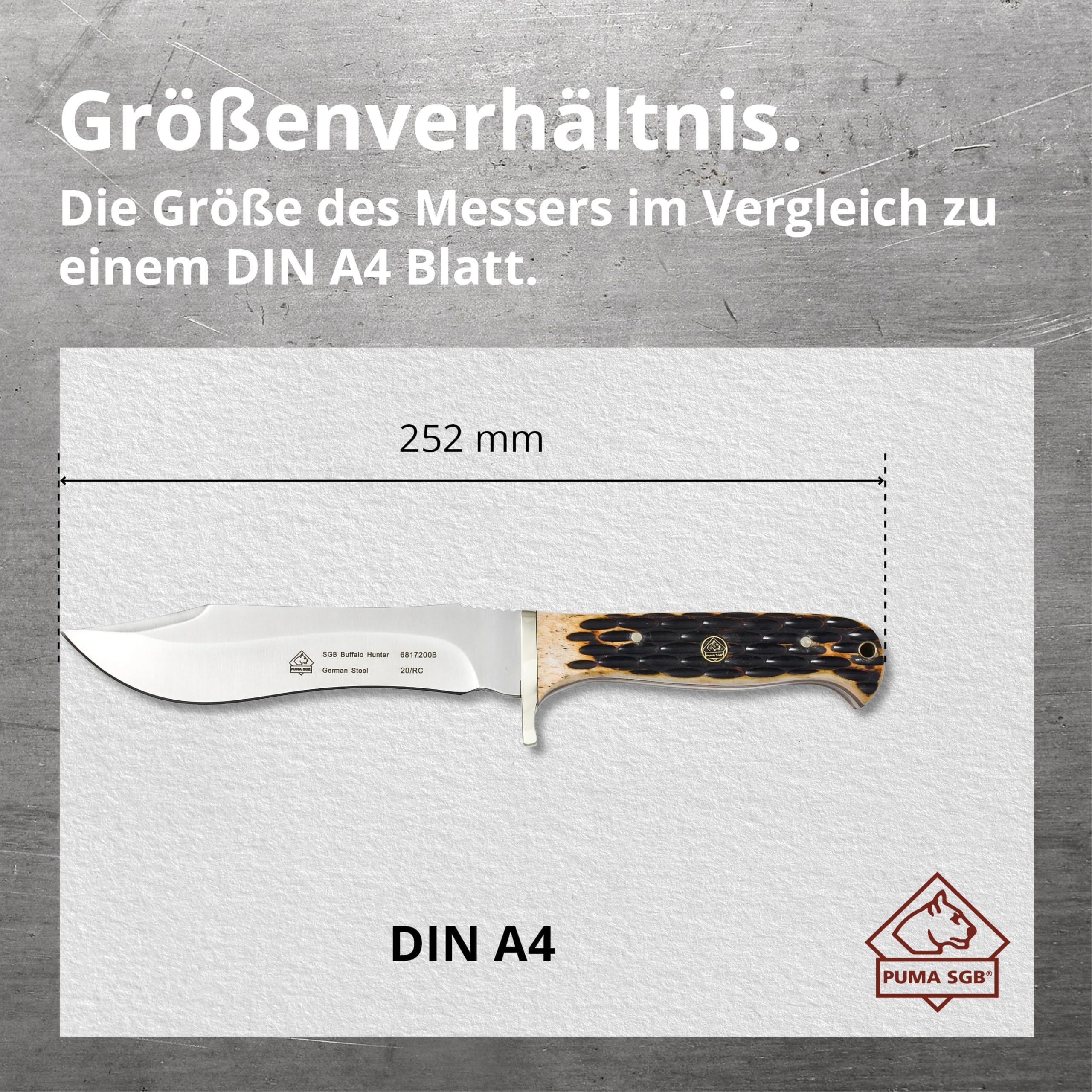 Puma SGB – Buffalo Hunter - Griffschalen aus Jigged Bone - Full-Tang Jagdmesser - 144mm Clip-Point Klinge aus deutschem Stahl (1.4116, 55-57 HRC) - Inklusive Lederscheide (Art.Nr.: 6817200B)