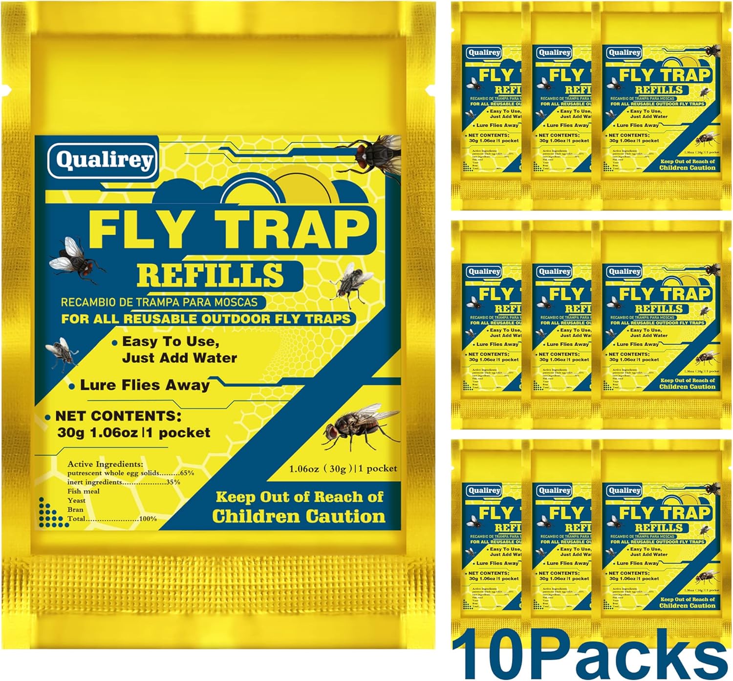 Qualirey 10 Pack Fly Trap Bait Refills, Non Toxic Fly Trap