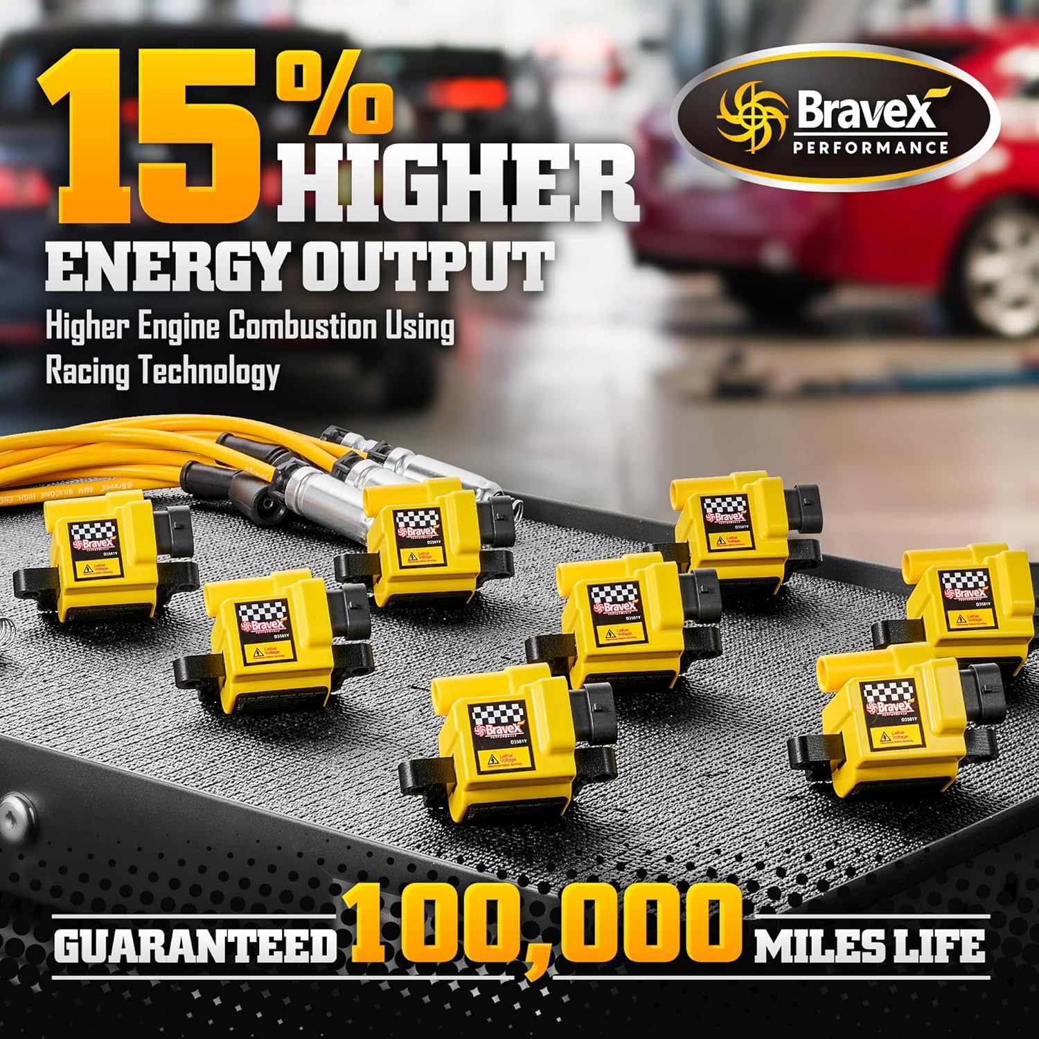 High Performance 8PCS Ignition Coils Pack Square Type & 8mm Spark Plug Wires UF271 for Express 3500 Suburban GMC Sierra Silverado Avalanche 4.8L 5.3L 6.0L 8.1L Square Type (15% More Energy)