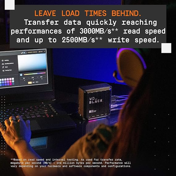 WD_Black 1TB D50 Game Dock NVMe SSD Solid State Drive, RGB with Thunderbolt 3 Connectivity, Up to 3,000 MB/s - WDBA3U0010BBK-NESN