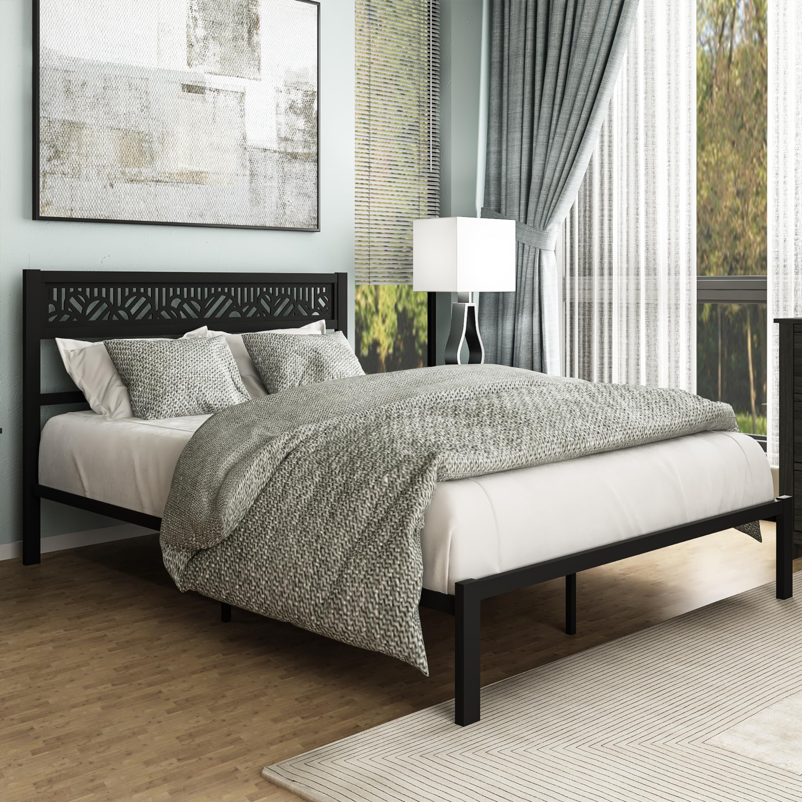 GalanoCandence Arch Metal Bed Frame - Full Size Bed Frame - Full Bed Frame with Headboard - No Box Spring Needed - Under Bed Storage - Easy Assembly - Black