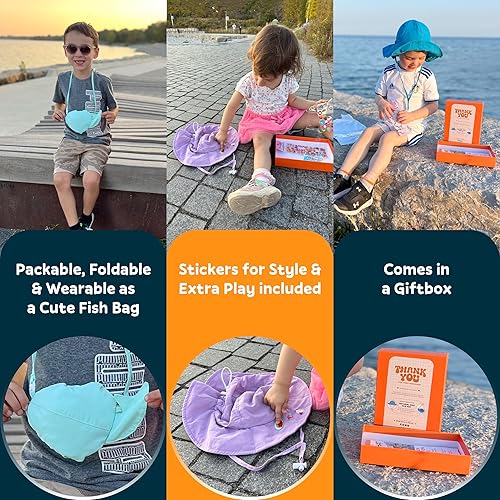 Miniatura 3 de GearTOP Sombrero de sol para niños con protección UV, sombrero de sol para niños y niñas, sombrero de playa para niños, sombrero Boonie para niños