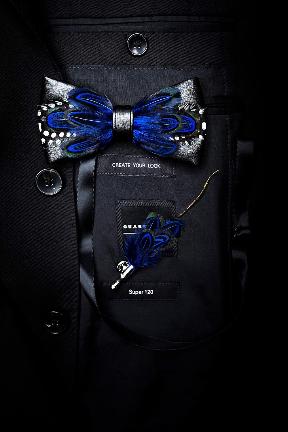 RBOCOTT Handmade Feather Pre-tied Bow tie and Brooch Sets for Men - Image 4