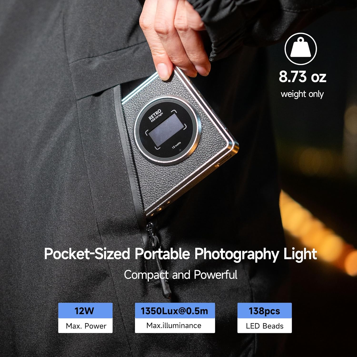 VLTROX 12W RGB Camera Light, 22Wh Built-in Battery Supports Used While Charging RGB LED Video Light with App Control, CRI97+/26 Scenes/2500K-8500K Portable Mini On Camera Light for Photography Videos - Image 4