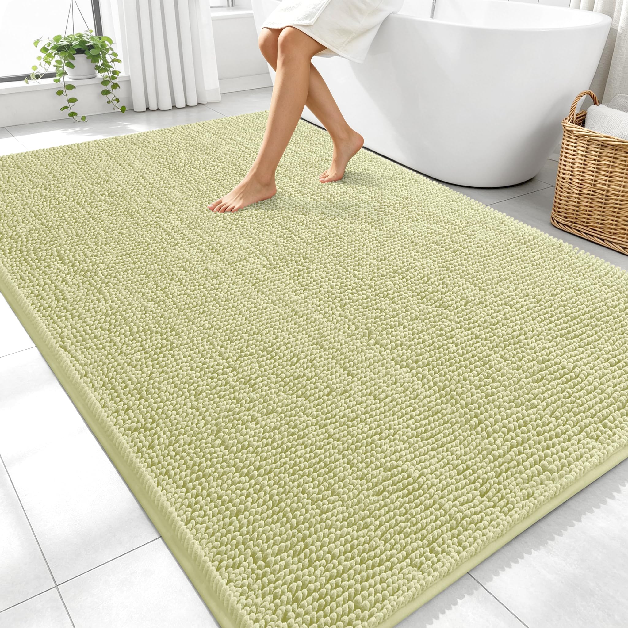 OLANLY Large Bathroom Rugs 70x46, Extra Soft Absorbent Chenille Bath Rugs | Vanilla, Quick-Drying Rubber Backing, Machine Washable Bath Mat for Bathroom Floor, Tub and Shower, Home Decor Accessories