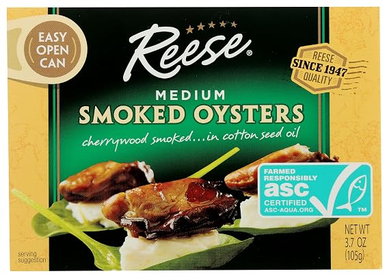 Reese Medium Smoked Oysters, 3.7-Ounce, 10-Count Cans