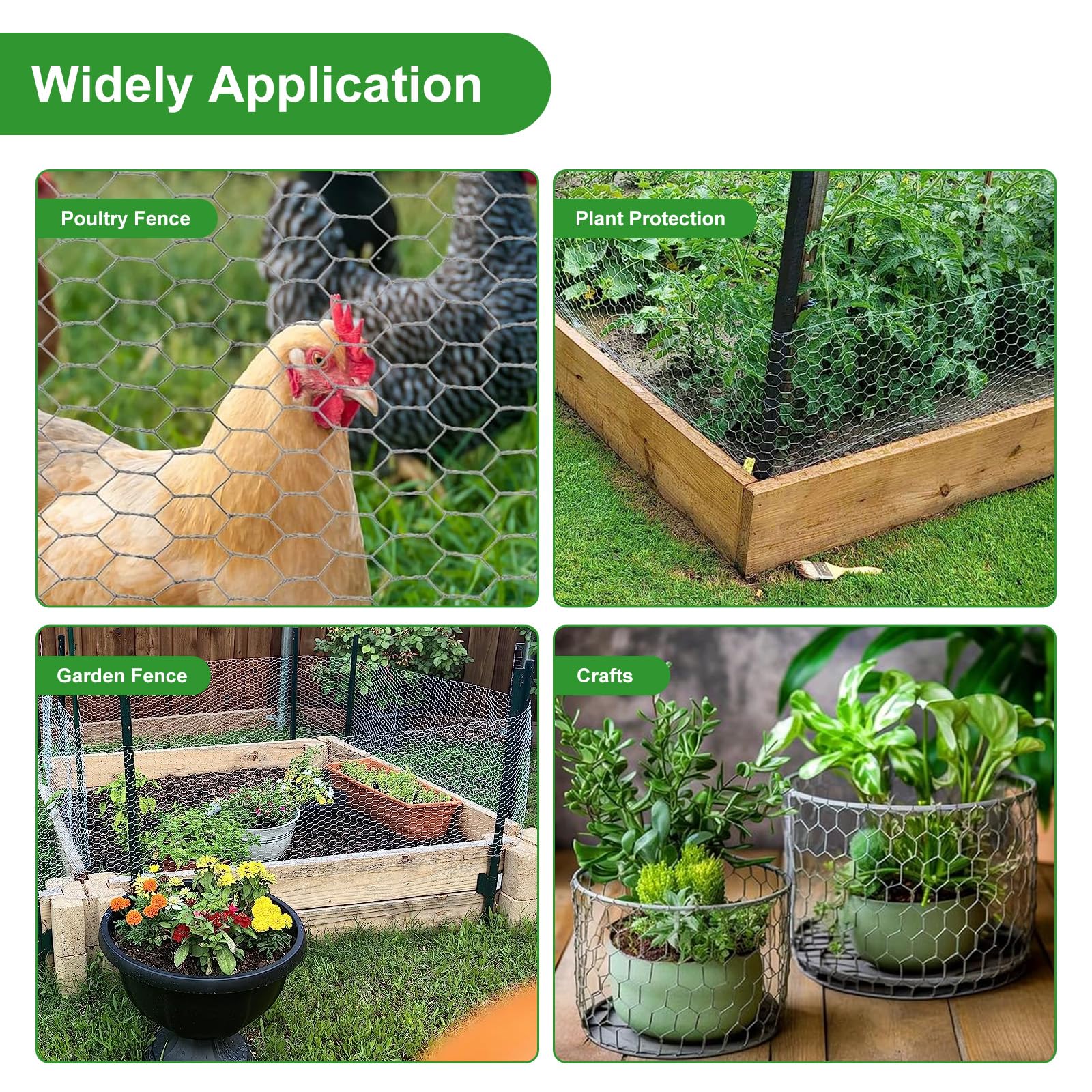 16inX20ft Chicken Wire Fencing Mesh, Heavy Duty Metal Chicken Wire Fence with 50 Ties for Crafts Poultry Gardening Hexagonal Galvanized Hardware Cloth Netting for Chicken Coop Barrier Rabbit Cage - 5