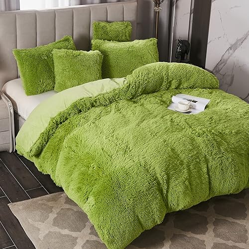 Miniatura 3 de WERDIM Juego de funda de edredón de pelo sintético lanudo y esponjoso con cierre de botón, funda de edredón aterciopelada con fundas de almohada,