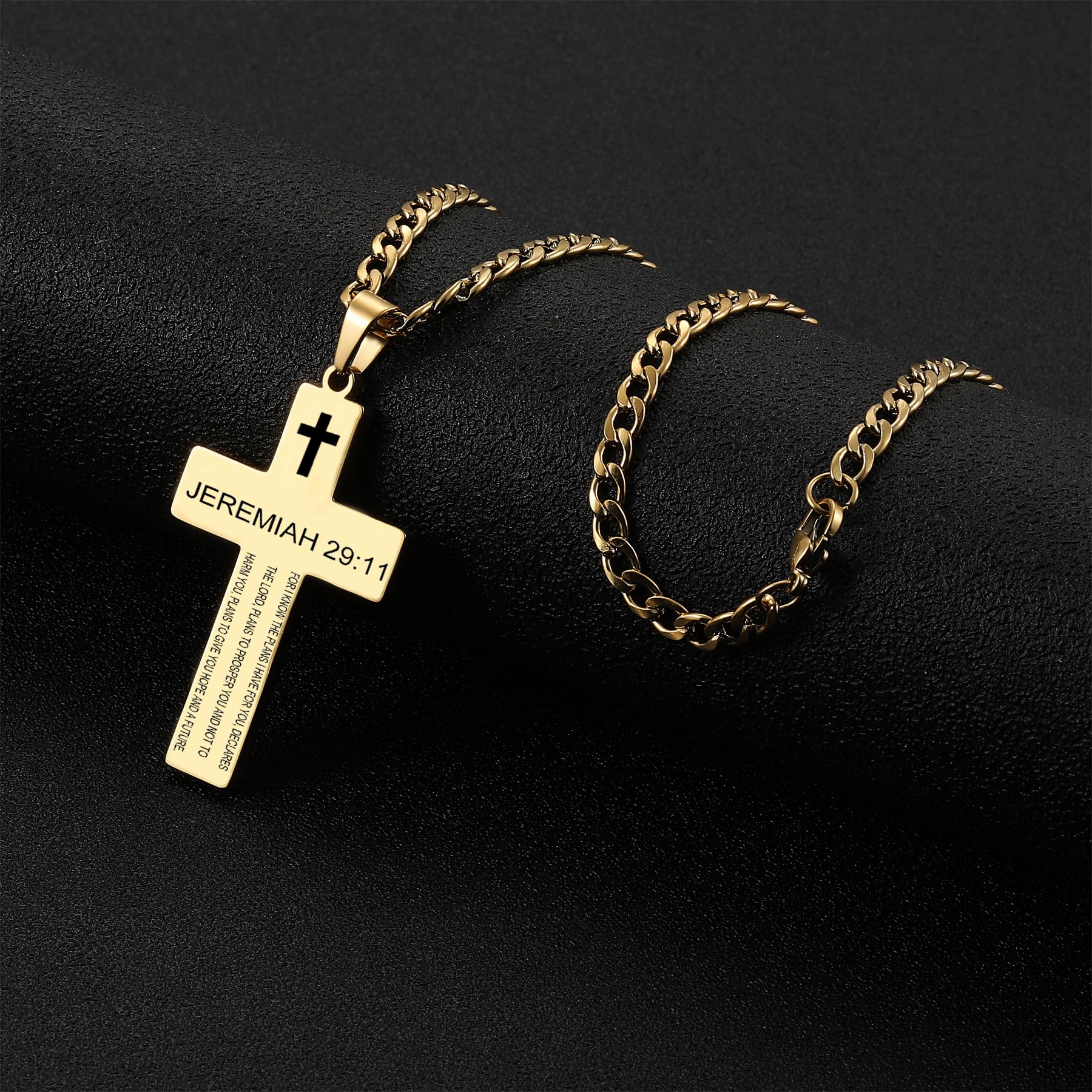 SKQIR Cross Necklace for Men with Bible Verse, Christian Religious Scripture First Communion Cross Chain Pendant for Boys Jewelry Easter Basket Essentials Stuffers Graduation Gifts