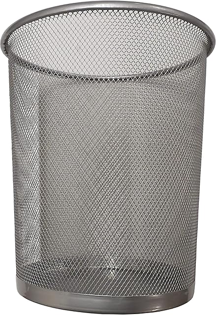 DIVCHI Circular Mesh Wastebasket Trash Can, Waste Basket Garbage Can Bin for Bathrooms, Kitchens, Home Offices, Dorm Rooms (SILVER)