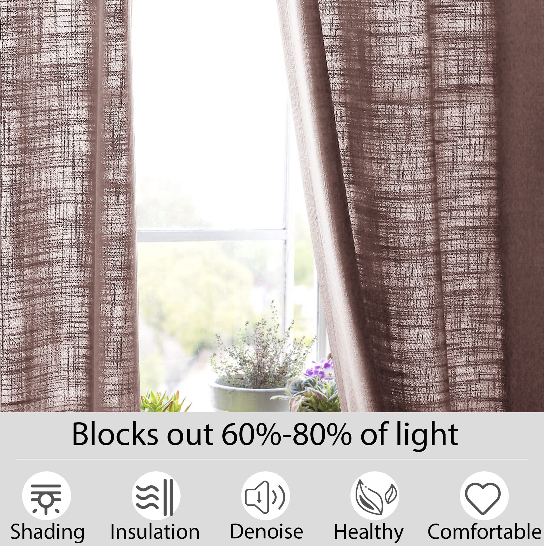 Plissee-Vorhänge aus Leinen, strukturiert, rosa Limonade, Raumverdunkelung, Fenstervorhänge für Schlafzimmer, Privatsphäre, einfarbig, 114 x 213 cm (B x L), 1 Vorhang