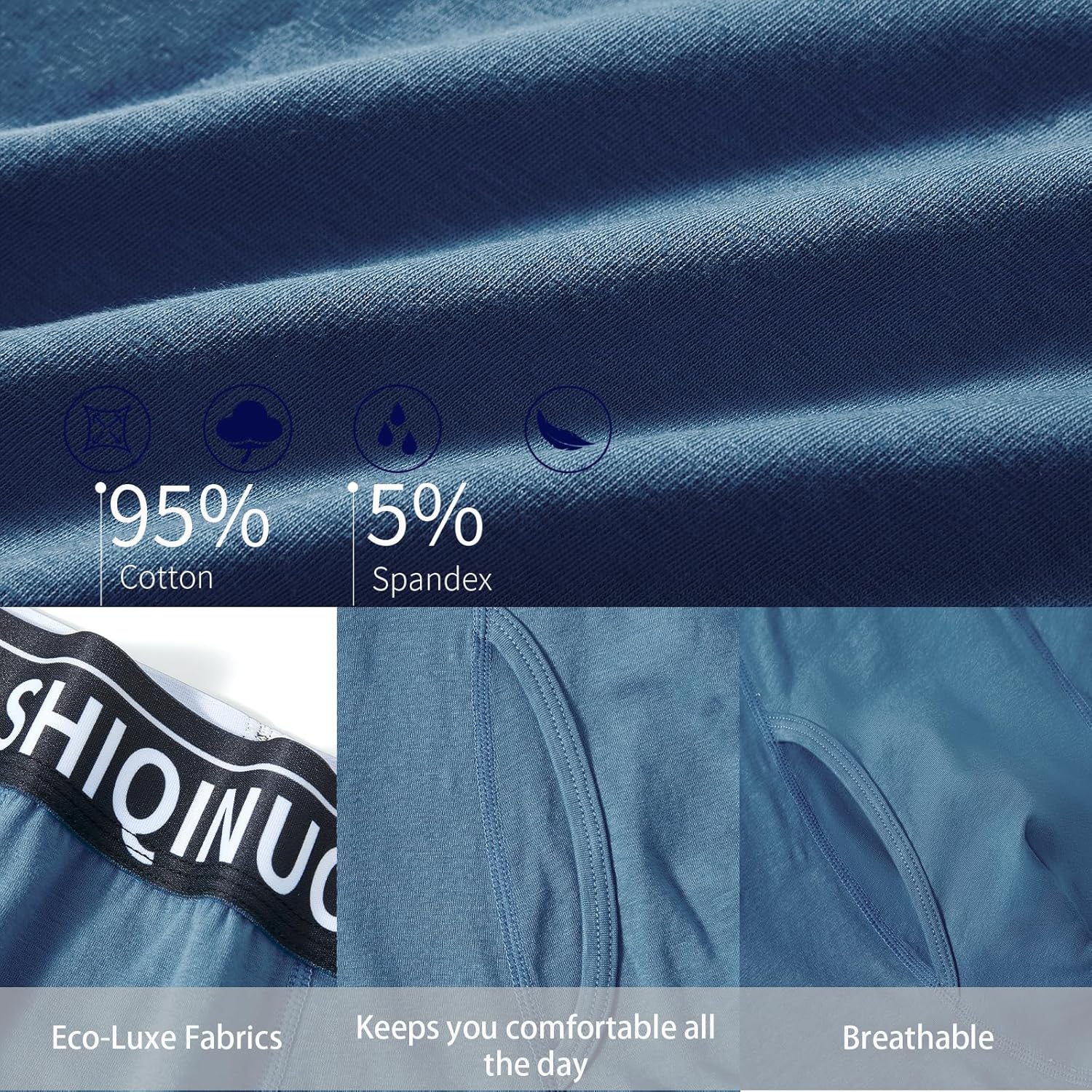 Men's Boxer Briefs - Stretch Cotton Underwear (95% Cotton),Moisture Wicking & No Ride Up,Breathable (4 or 6 Pack) - Image 6