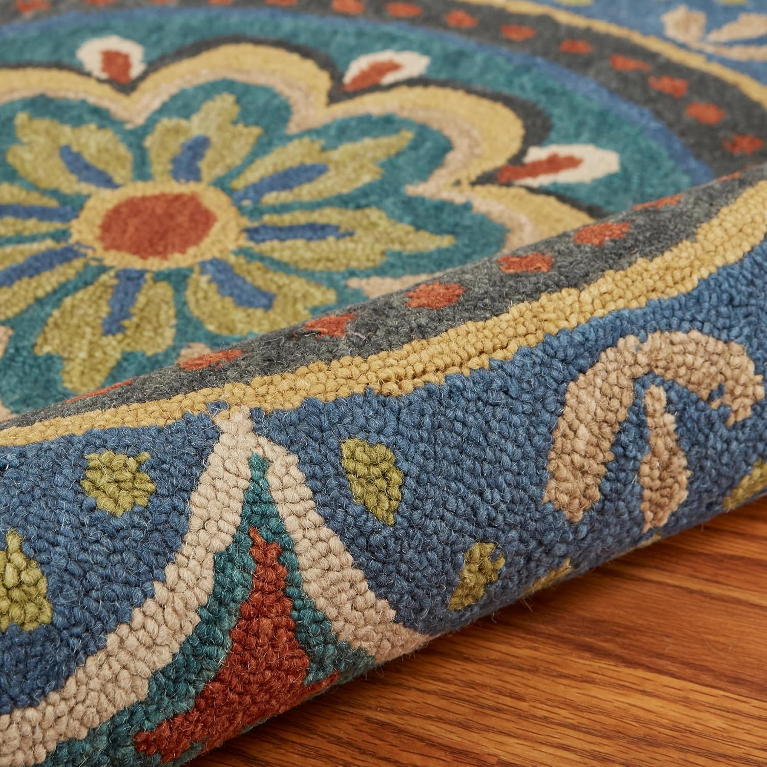 LR Home 6ft Round Indoor Wool Area Rug for Home Decor | Rugs for Living Room, Bedroom, Playroom, Entryway, Office | Hand Woven Modern Farmhouse Large Boho Area Rug for Room Decor | Blue