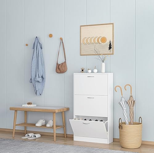 Miniatura 2 de Karl home Zapatero estrecho para entrada, zapatero independiente con 3 puertas abatibles, organizador de almacenamiento oculto de madera ajustable