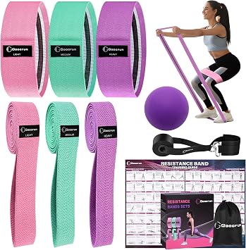 Goocrun Fabric Resistance Bands for Working Out, Wide Booty Belt with Multiple Resistance Levels. Yoga Balance Balls. Great for HIPS, Thighs Exercises. with Fitness Poster