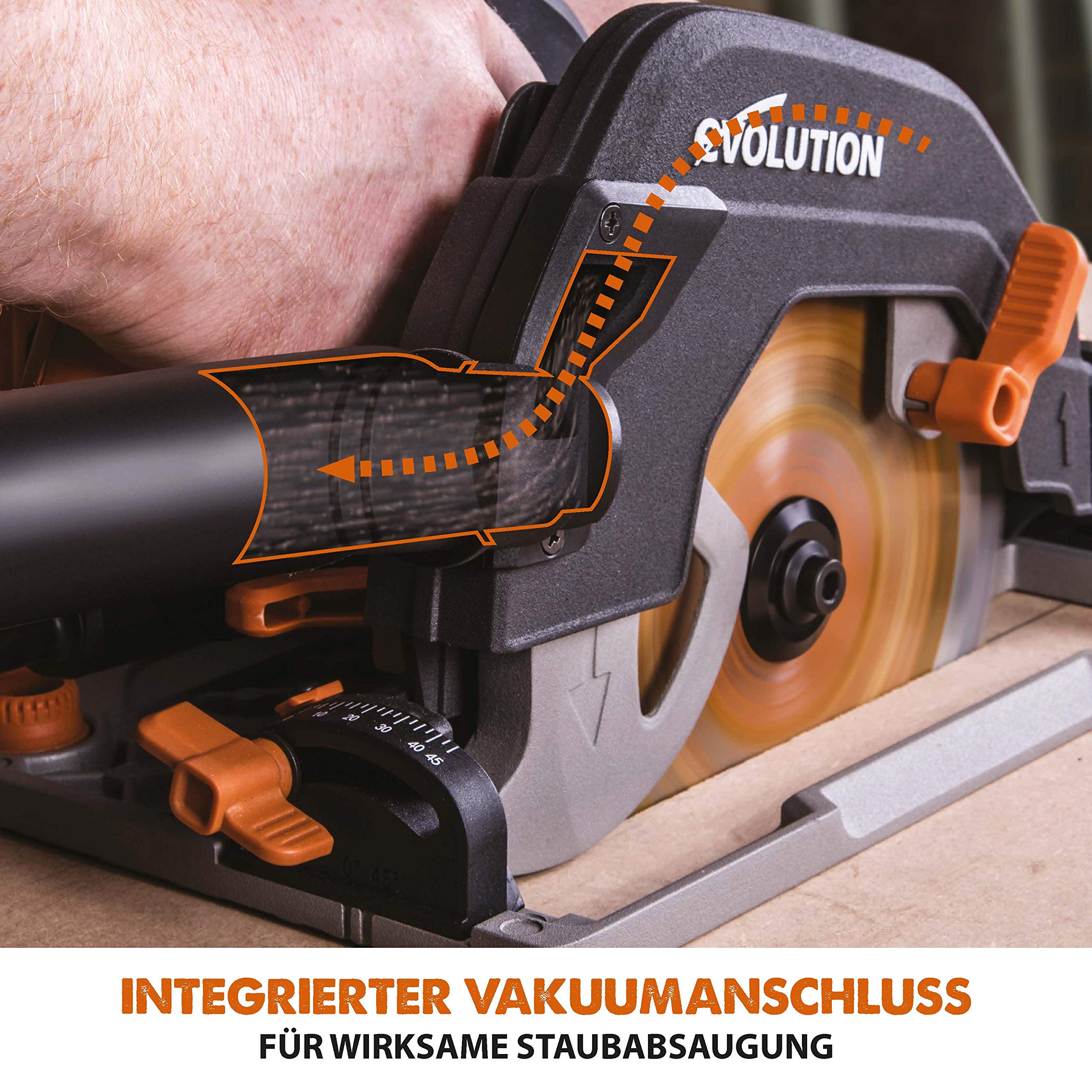 Evolution R185CCSX Handkreissäge 1600W Tauchsäge Ø 185 mm HM-Sägeblatt Multi-Material 3-teilige 1020mm Führungsschiene