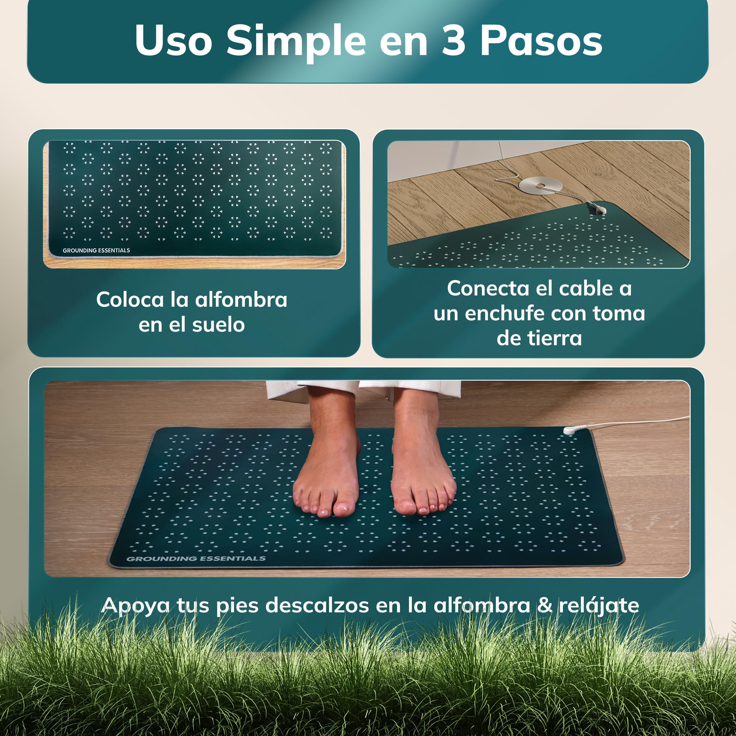 Grounding Mat Alfombrilla de Conexión a Tierra 40x60 cm – con Cable y Enchufe EU – 12 Hilos de Cobre, 98 Ω Resistencia, Base Antideslizante, Cuero PU Vegano