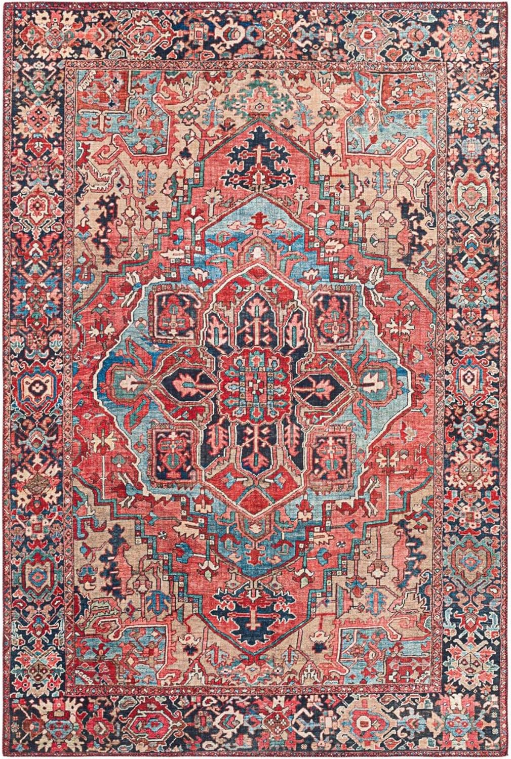 Multicolor 5' x 7' Stain-Resistant Synthetic Area Rug