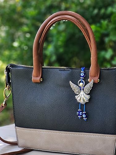 Miniatura 6 de LUCKBOOSTIUM Hermoso ángel con cristal azul y adorno colgante de mal de ojo, dijes de buena suerte, llaves del hogar, bolso, bolsos y accesorios