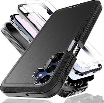 for Galaxy A15 5G Case with Explosion-Proof Film[2 Pack],3 in 1 Shockproof TPU Hard PC Bumper Drop-Proof Shell for Samsung Galaxy A15 5G,Black