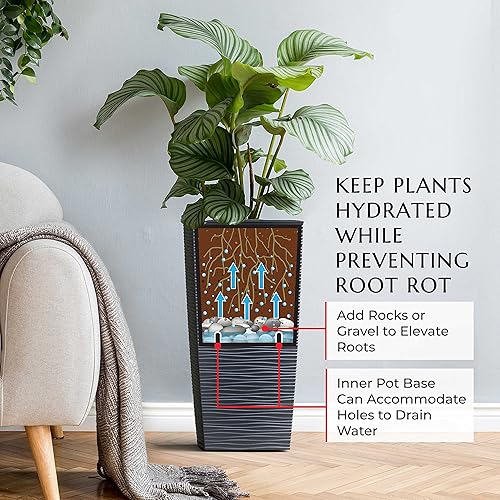 Miniatura 6 de Mueller M-Resin Heavy Duty Tall Planter, IndoorOutdoor Grande Plant, Tree, Flower Pot, 2-Piece Set, 18, Modern Design, Built-in Drainage, Dark Grey