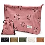 WLLWOO Makeup Bag-2pcs Smile Face Corduroy Cosmetic Bag Zipper Interior Waterproof Pencil Case Coin Purse Travel Toiletry Small Makeup Pouch For Women