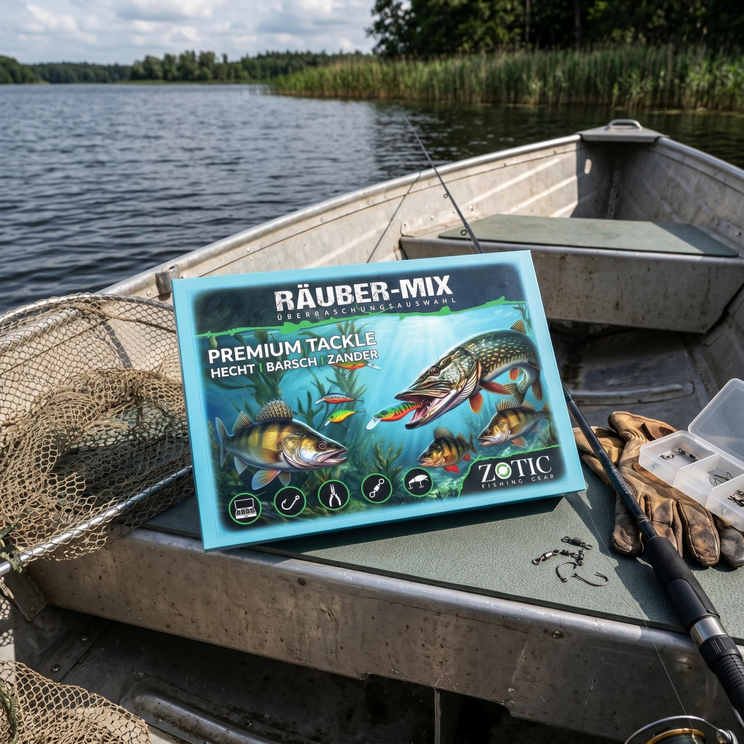 ZOTIC Räuber-Mix Angel Überraschungsbox, Premium Raubfisch-Set für Hecht, Barsch & Zander, Köder & Tackle, Bait